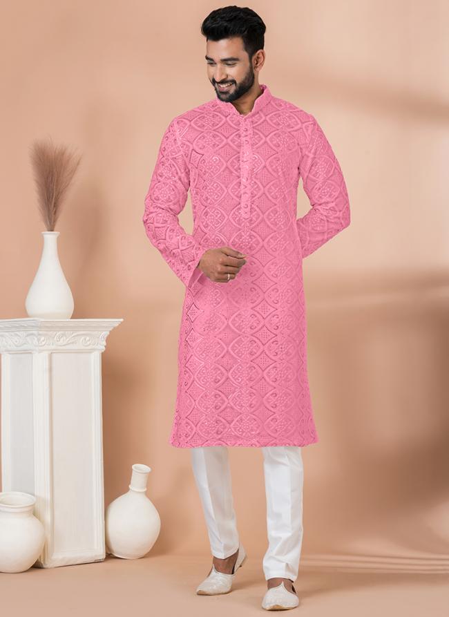 Viscose Flamingo Pink Festival Wear Sequins Work Readymade Kurta Pajama